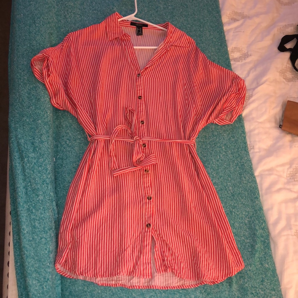 Button up tee shirt dress with tie